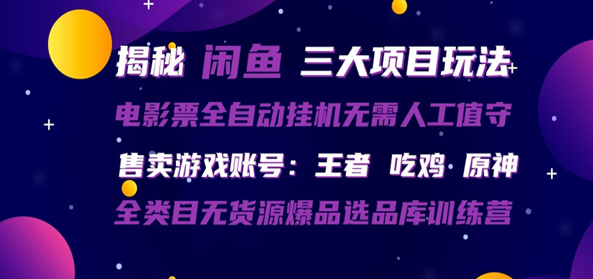 闲鱼三种玩法 全自动电影票 售卖游戏账号 爆品选品库训练营-软件天堂-专注分享