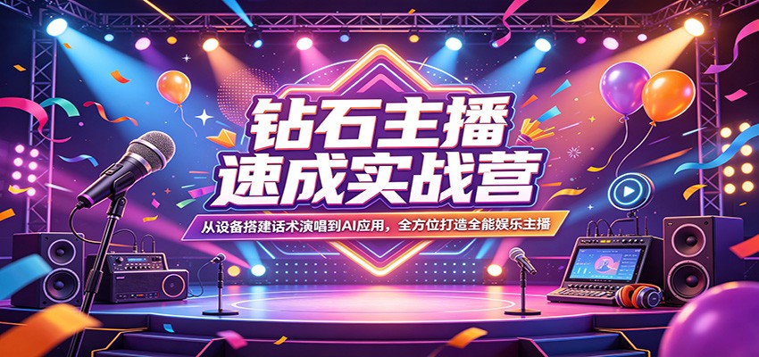钻石主播速成实战营：从设备搭建话术演唱到AI应用，全方位打造全能娱乐主播-软件天堂-专注分享