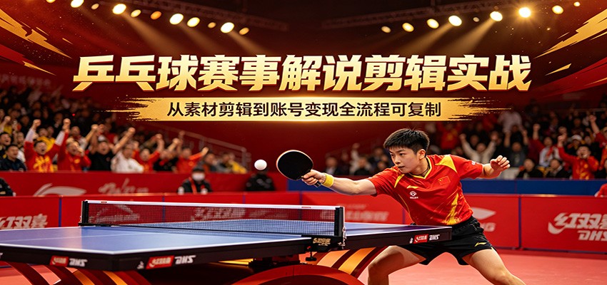 乒乓球赛事解说剪辑实战，从素材剪辑到账号变现全流程可复制-软件天堂-专注分享
