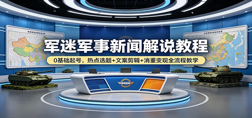 军迷军事新闻解说教程：0基础起号，热点选题+文案剪辑+消重变现全流程教学-软件天堂-专注分享