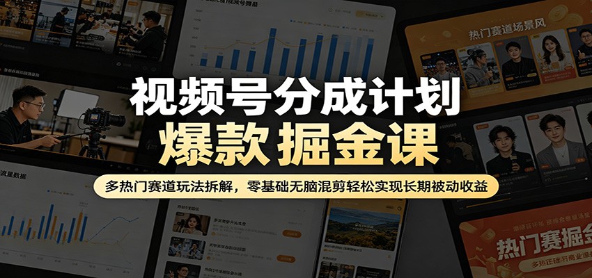 视频号分成计划爆款掘金课：多热门赛道玩法拆解，零基础无脑混剪轻松实现长期被动收益-软件天堂-专注分享