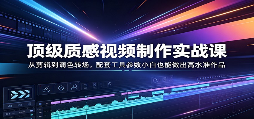 顶级质感视频制作实战课：从剪辑到调色转场，配套工具参数小白也能做出高水准作品-软件天堂-专注分享