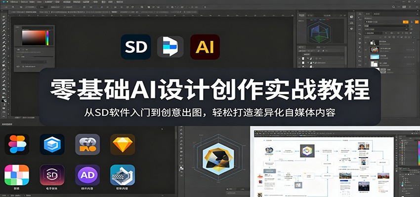 零基础AI设计创作实战教程：从SD软件入门到创意出图，轻松打造差异化自媒体内容-软件天堂-专注分享