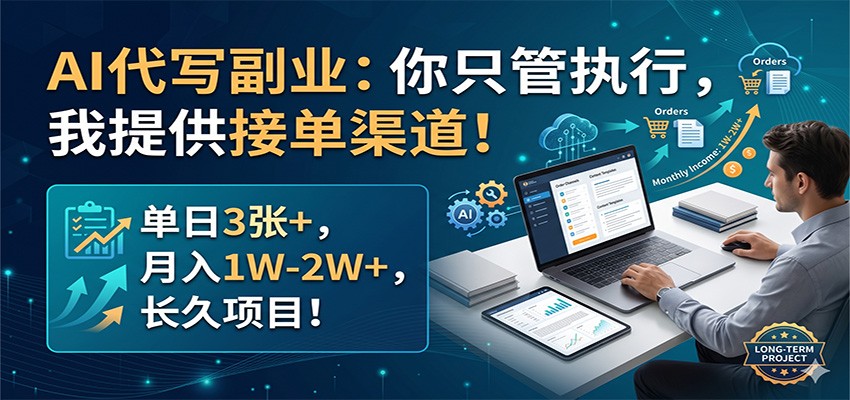 AI代写副业：你只管执行，我提供接单渠道！单日3张+，月入1W-2W+，长久项目-软件天堂-专注分享