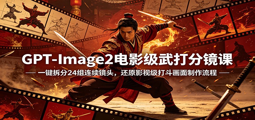 GPT-Image2电影级武打分镜课：一键拆分24组连续镜头，还原影视级打斗画面制作流程-软件天堂-专注分享