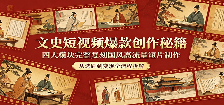 文史短视频爆款创作秘籍：四大模块完整复刻国风高流量短片制作-软件天堂-专注分享