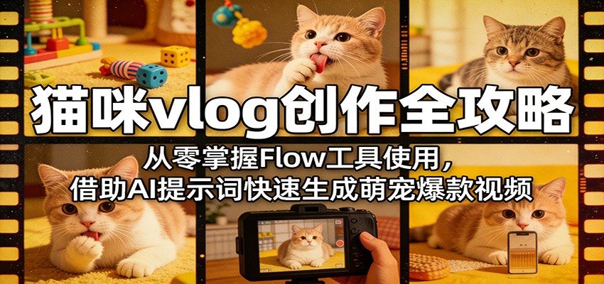 猫咪vlog创作全攻略：从零掌握Flow工具使用，借助AI提示词快速生成萌宠爆款视频-软件天堂-专注分享