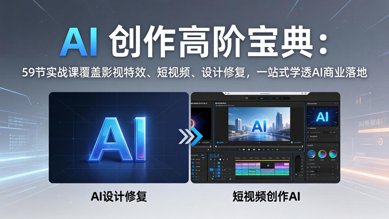 AI 创作高阶宝典：59节实战课覆盖影视特效、短视频、设计修复，一站式学透AI商业落地-软件天堂-专注分享