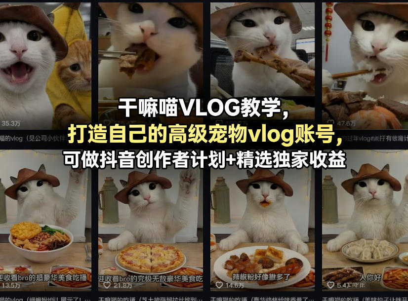 干嘛喵VLOG教学,打造自己的高级宠物vlog账号,可做抖音创作者计划+精选独家收益-软件天堂-专注分享
