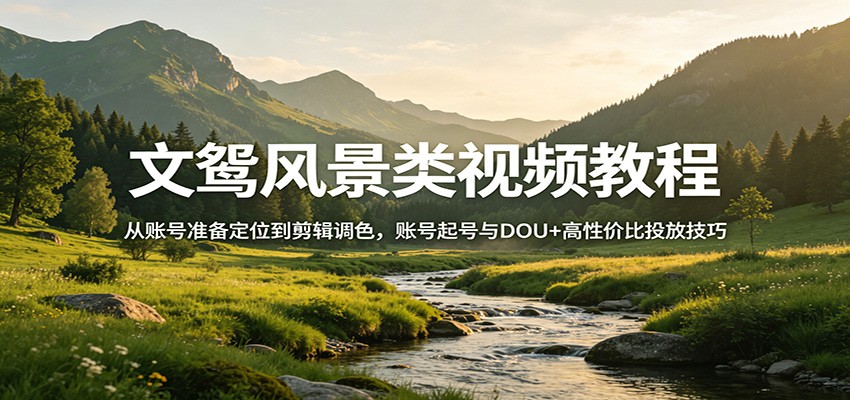 文鸳风景类视频教程：从账号准备定位到剪辑调色，账号起号与DOU+高性价比投放技巧-软件天堂-专注分享